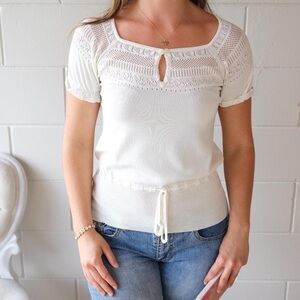 LOFT Cream Lace Accent Women's Blouse